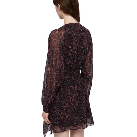 All Saints Nichola Rosey Smocked Draped Mini Dress in Berry Red - S - Picture 3 of 16